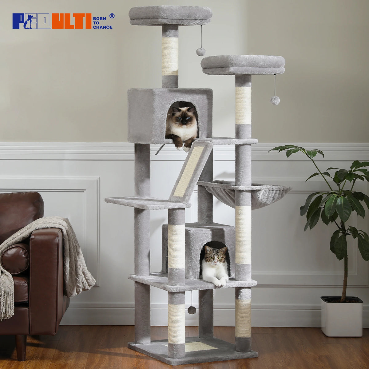 Arbre à chat Maine Coon 178 cm – 6 poteaux à griffer et perchoirs