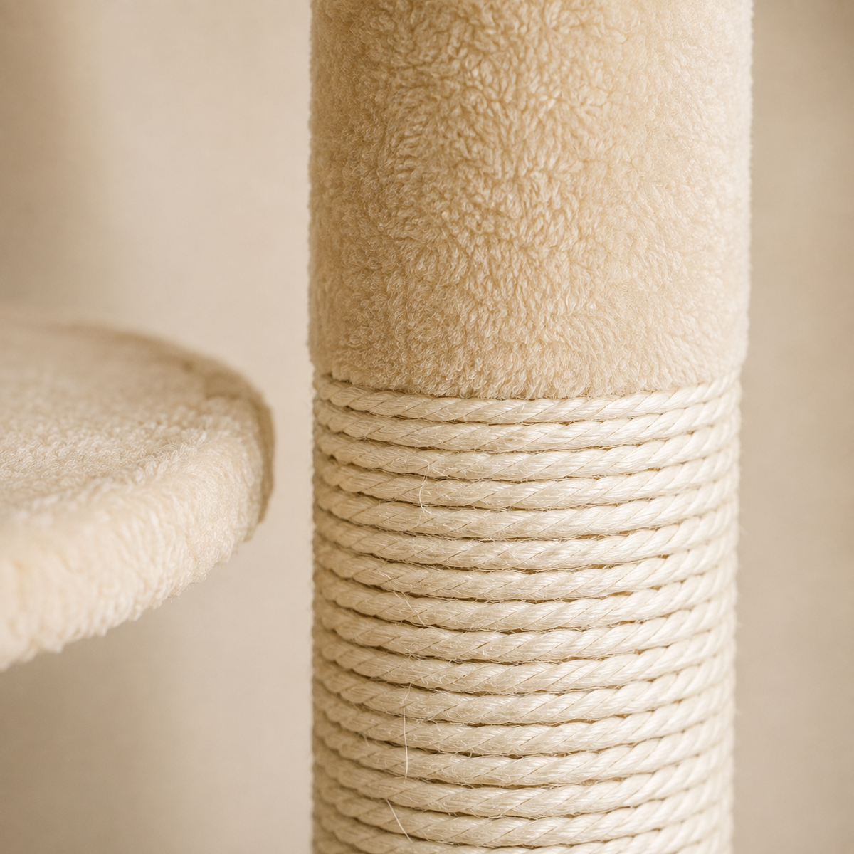 Gros plan sur le sisal naturel et la peluche beige