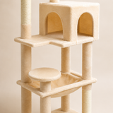 Détail de la niche à deux arches et du hamac du petit arbre à chat 113 cm