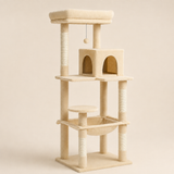 Arbre à chat 143 cm beige crème, vue d'ensemble sur fond neutre