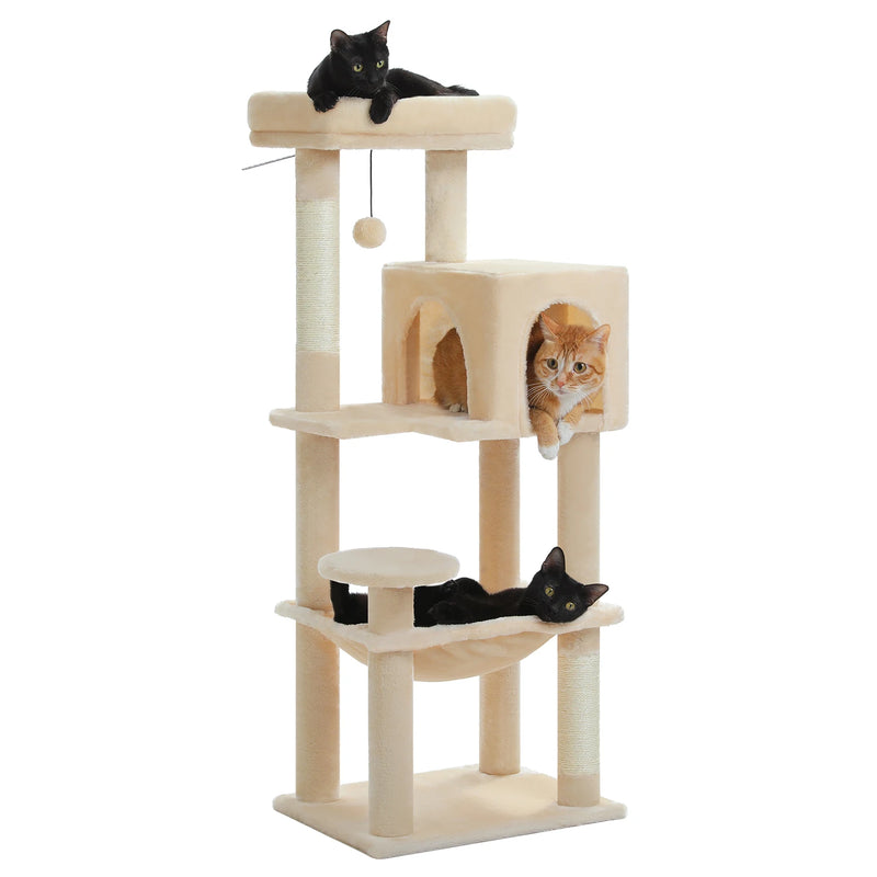 Petit arbre à chat 113 cm – 5 niveaux, hamac et kit anti-basculement