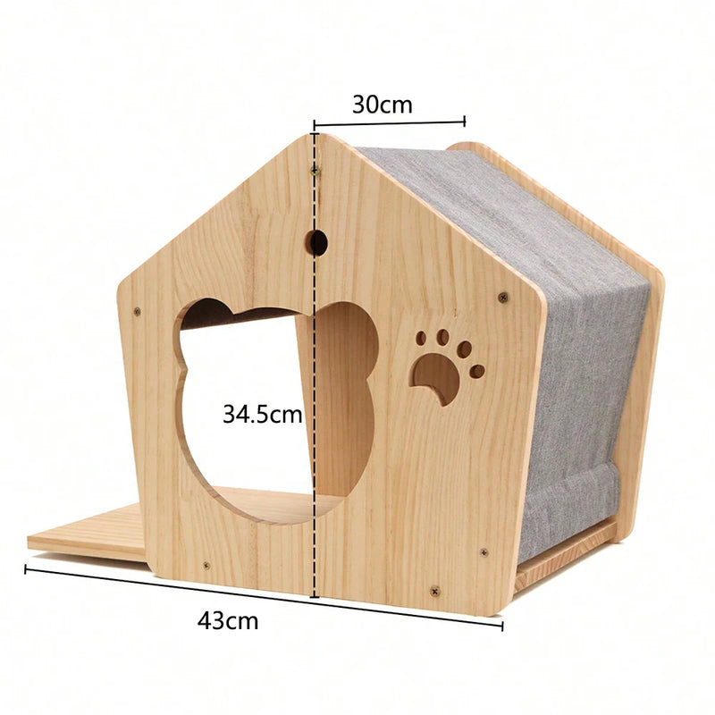 Étagère murale maison pour chat – bois, gain de place