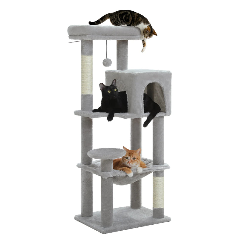Petit arbre à chat 113 cm – 5 niveaux, hamac et kit anti-basculement