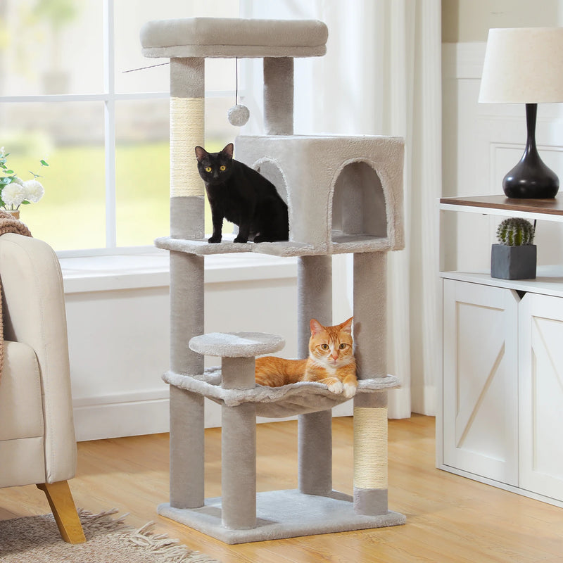 Petit arbre à chat 113 cm – 5 niveaux, hamac et kit anti-basculement
