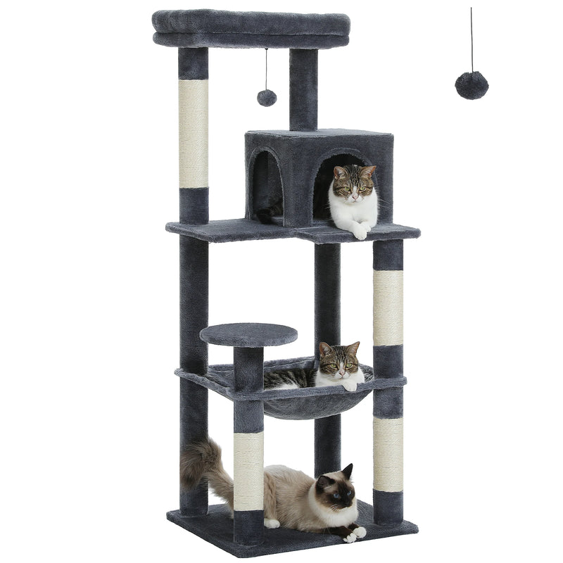 Arbre à chat 143 cm 5 niveaux – grand hamac et griffoirs sisal