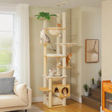 Arbre à chat du sol au plafond en bois – hauteur réglable, hamac