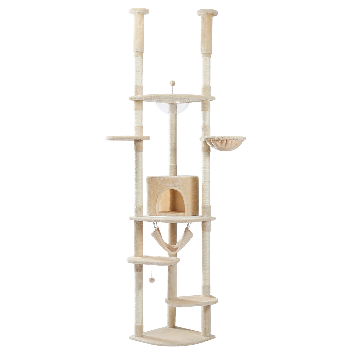 Arbre à chat du sol au plafond réglable – perchoirs et hamac