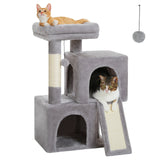 Petit arbre à chat 77 cm – 2 niches, rampe à griffer et kit anti-basculement