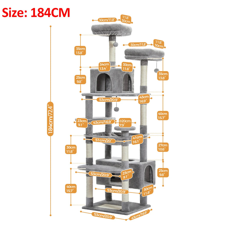 Grand arbre à chat pour Maine Coon – hamac, niches et poteaux sisal