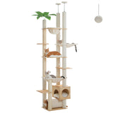 Arbre à chat du sol au plafond en bois – hauteur réglable, hamac