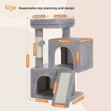 Petit arbre à chat 77 cm – 2 niches, rampe à griffer et kit anti-basculement