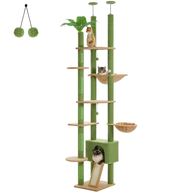 Arbre à chat du sol au plafond en bois – hauteur réglable, hamac