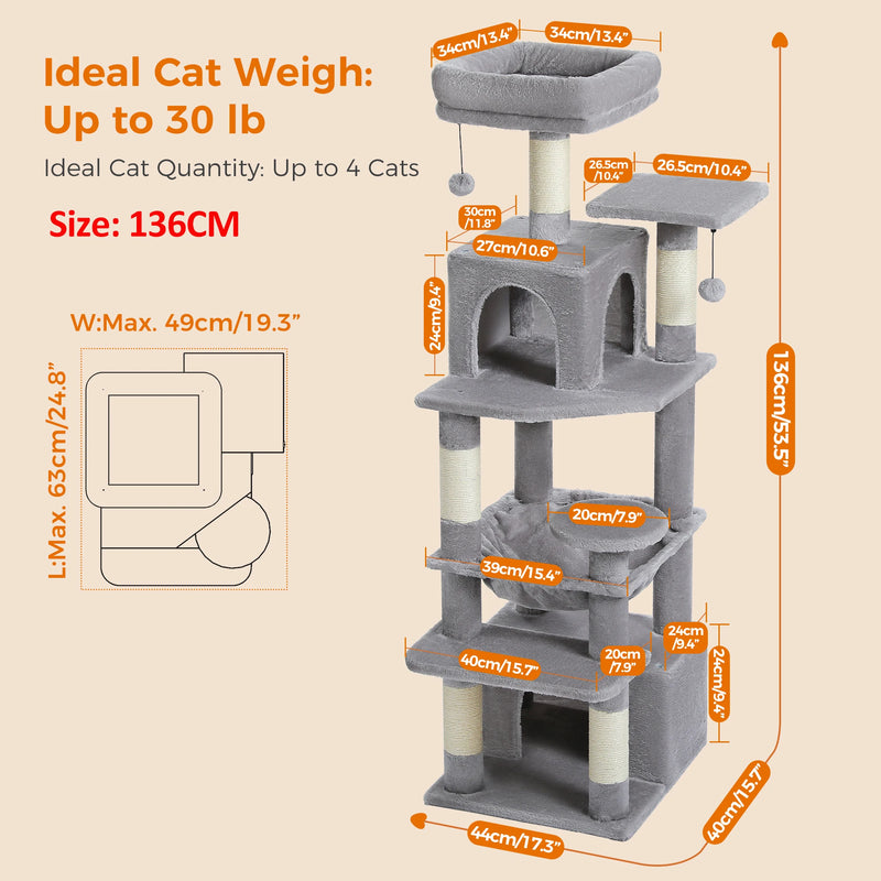 Grand arbre à chat pour Maine Coon – hamac, niches et poteaux sisal