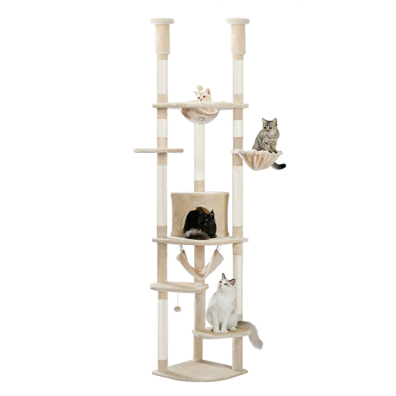 Arbre à chat du sol au plafond réglable – perchoirs et hamac