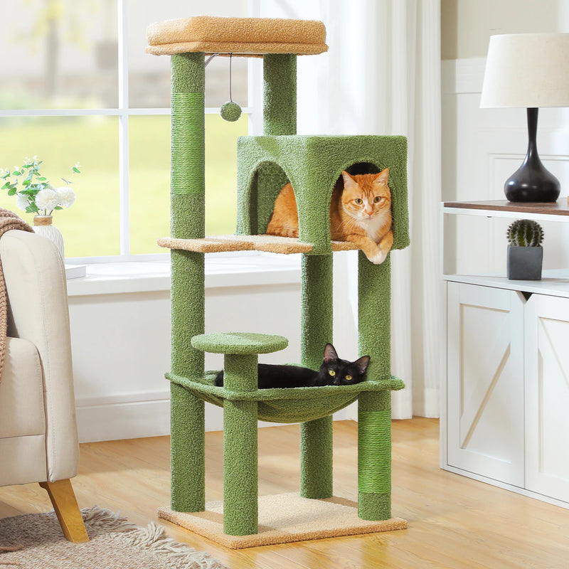 Petit arbre à chat 113 cm – 5 niveaux, hamac et kit anti-basculement