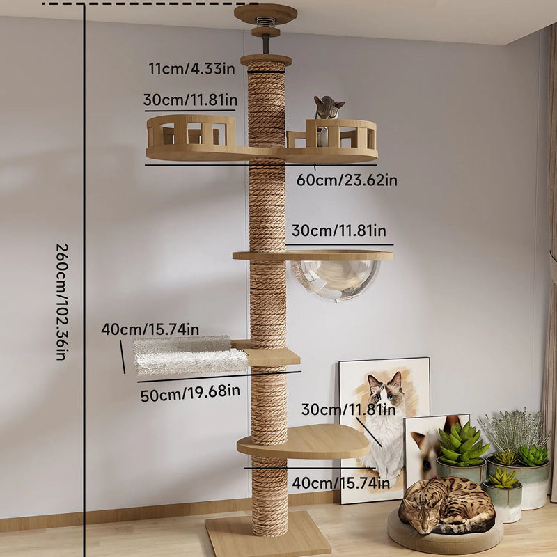 Arbre à chat du sol au plafond 5 niveaux – griffoirs sisal