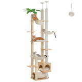 Arbre à chat du sol au plafond en bois – hauteur réglable, hamac