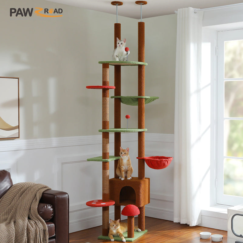 Arbre à chat du sol au plafond en bois – hauteur réglable, hamac