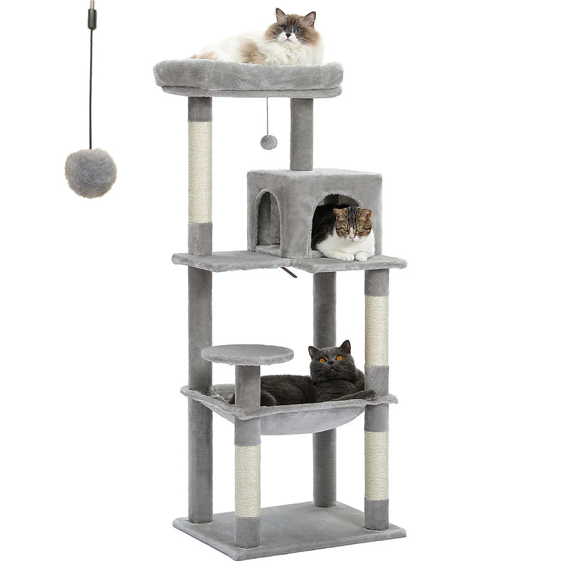 Arbre à chat 143 cm 5 niveaux – Gris clair