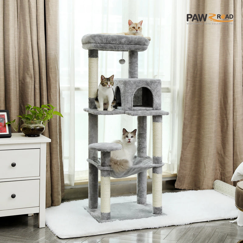 Arbre à chat 143 cm 5 niveaux – grand hamac et griffoirs sisal