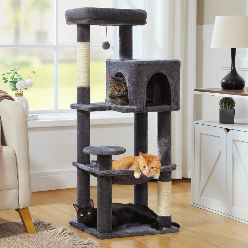Petit arbre à chat 113 cm – 5 niveaux, hamac et kit anti-basculement
