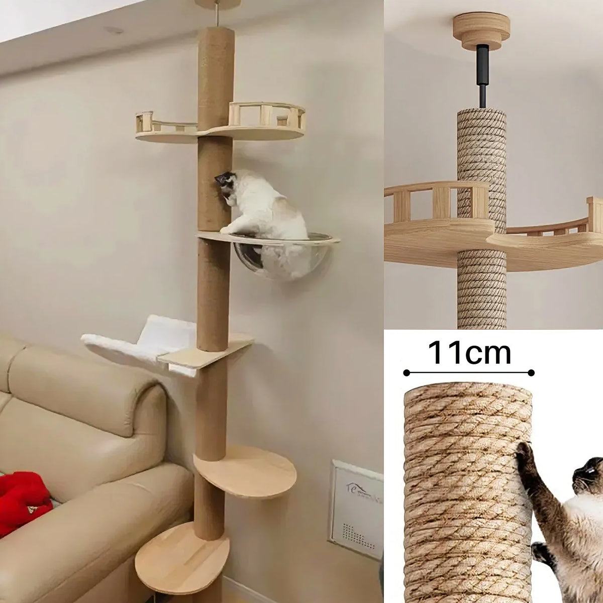 Arbre à chat du sol au plafond 5 niveaux – griffoirs sisal