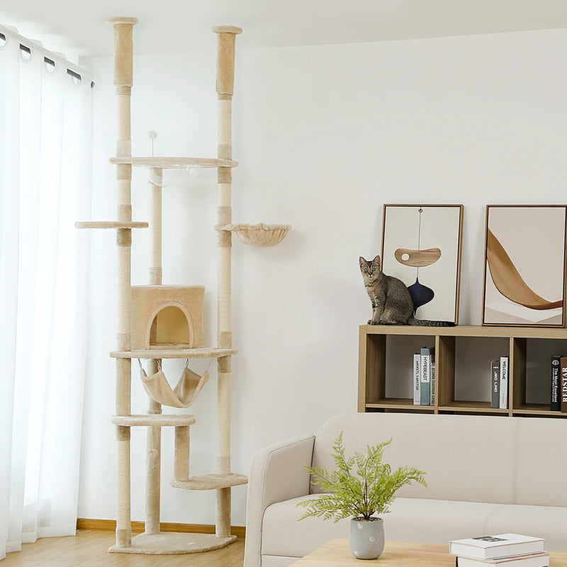 Arbre à chat du sol au plafond réglable – perchoirs et hamac