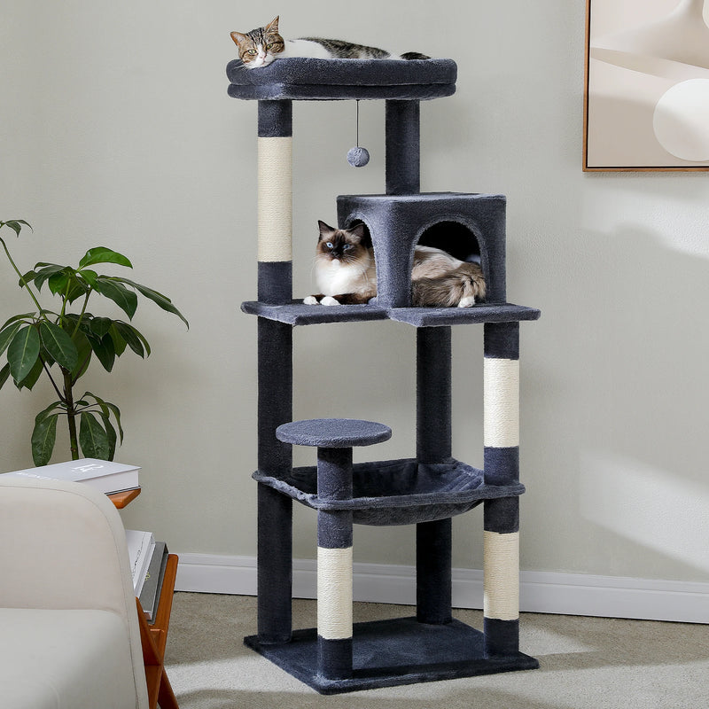 Arbre à chat 143 cm 5 niveaux – grand hamac et griffoirs sisal