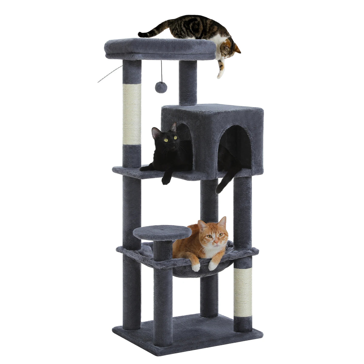 Petit arbre à chat 113 cm – 5 niveaux, hamac et kit anti-basculement