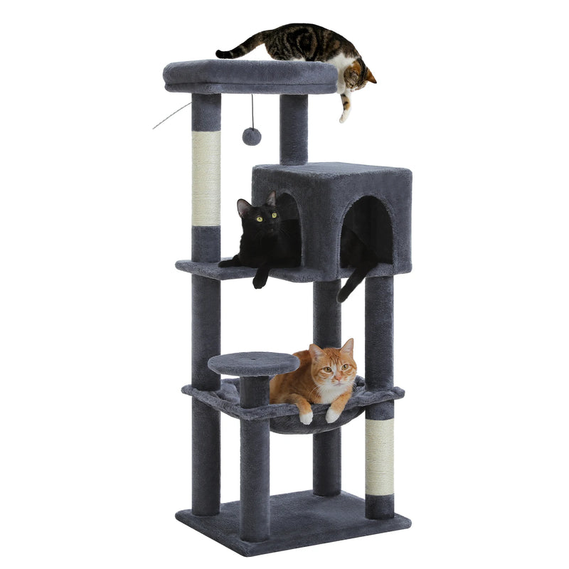 Petit arbre à chat 113 cm – 5 niveaux, hamac et kit anti-basculement