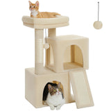 Petit arbre à chat 77 cm – 2 niches, rampe à griffer et kit anti-basculement