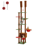 Arbre à chat du sol au plafond en bois – hauteur réglable, hamac