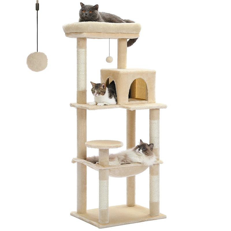 Arbre à chat 143 cm 5 niveaux – Beige