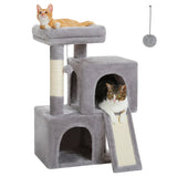 Petit arbre à chat 77 cm – 2 niches, rampe à griffer et kit anti-basculement