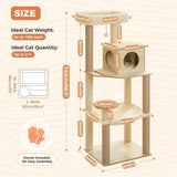 Arbre à chat en bois 143 cm – niche cube, hamac et poteaux sisal