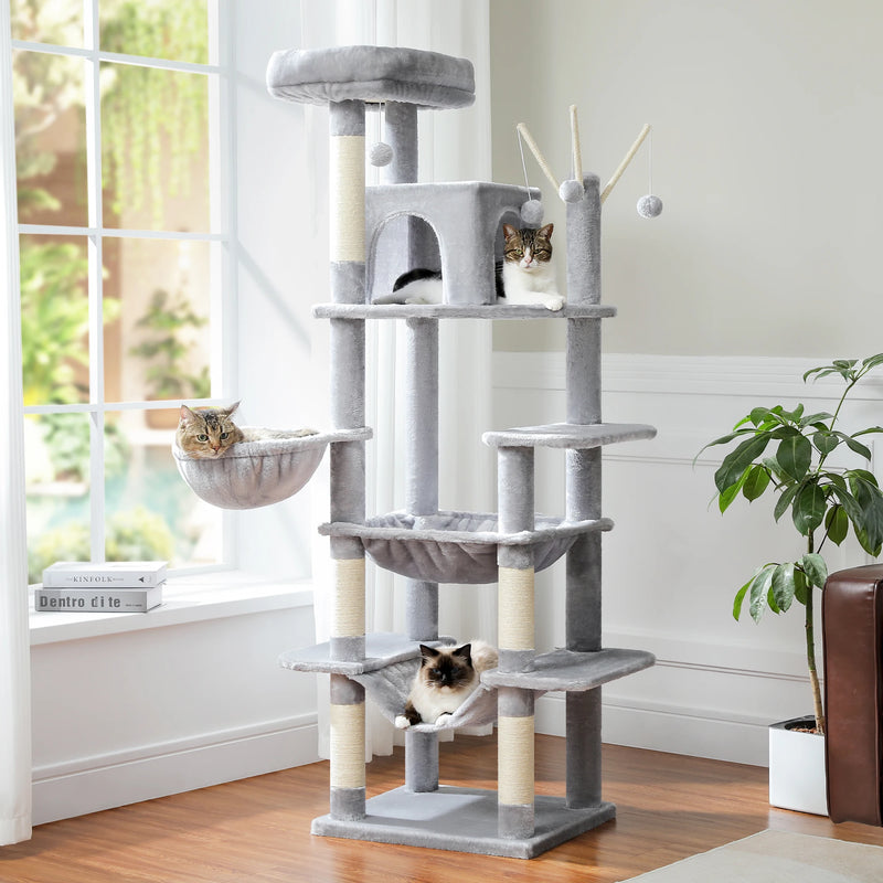 Arbre à chat Maine Coon 178 cm – 6 poteaux à griffer et perchoirs