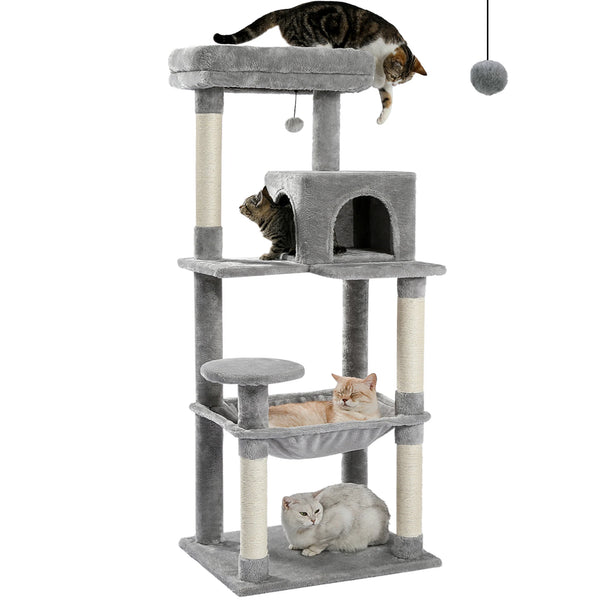 Arbre à chat 143 cm 5 niveaux – grand hamac et griffoirs sisal