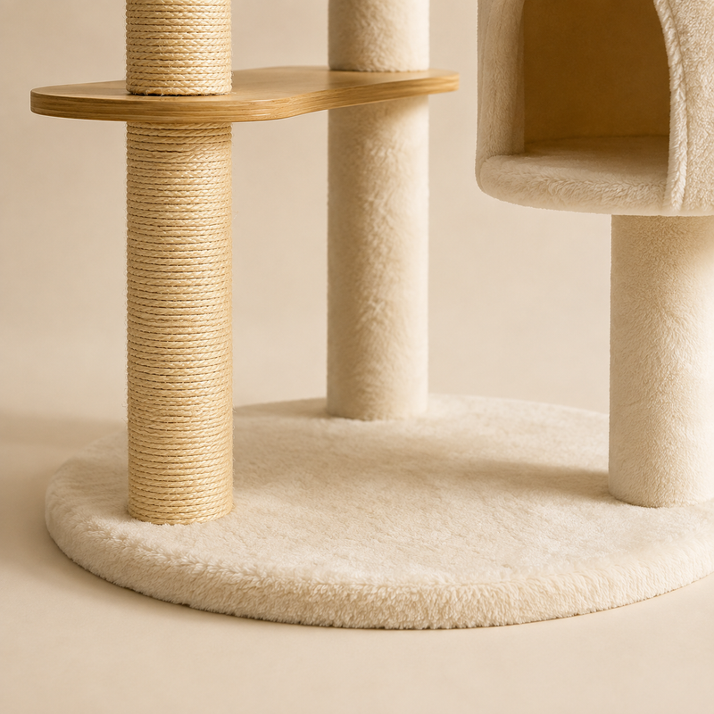 Base ronde et montants de l'arbre à chat, vue de détail