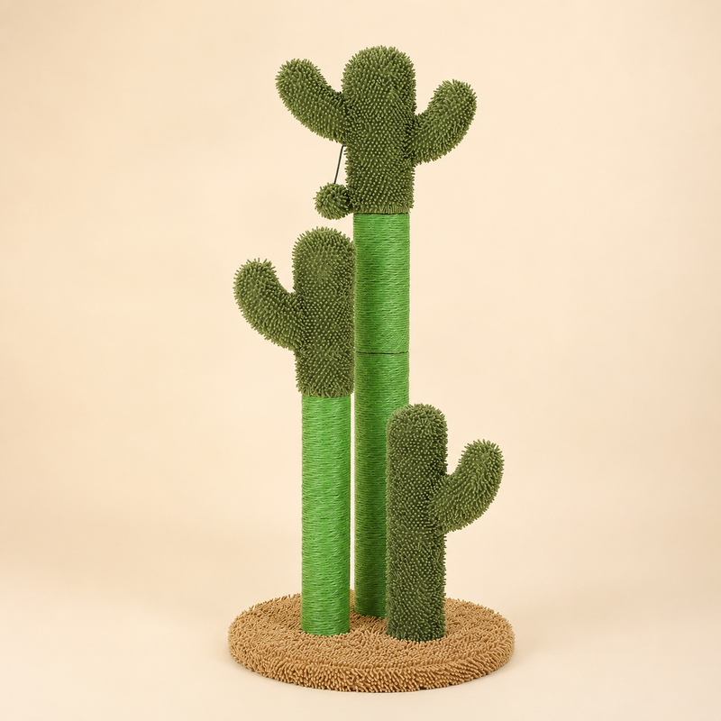 Griffoir cactus pour chat 83 cm en sisal naturel avec base ronde sable