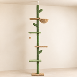 Arbre à chat cactus du sol au plafond, vue studio des 5 niveaux avec hamac et plateformes
