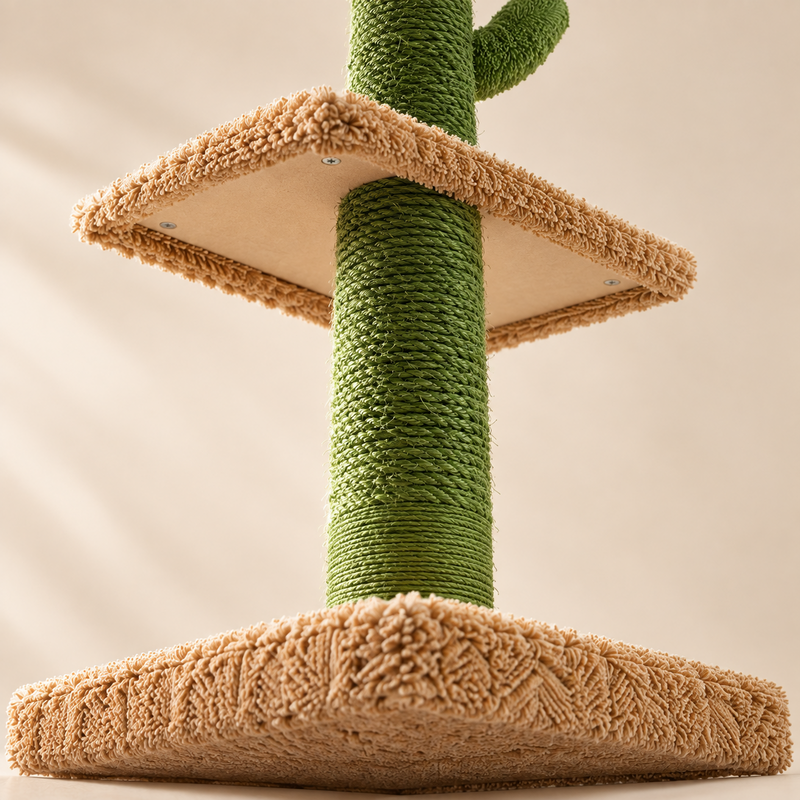 Base et assemblage de l'arbre à chat cactus en contre-plongée, structure stable et soignée