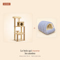 Pack Bois – arbre à chat en bois 143 cm et nid en coton vichy