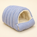 Nid pour chat en coton vichy – semi-fermé, doublé polaire, 2 tailles