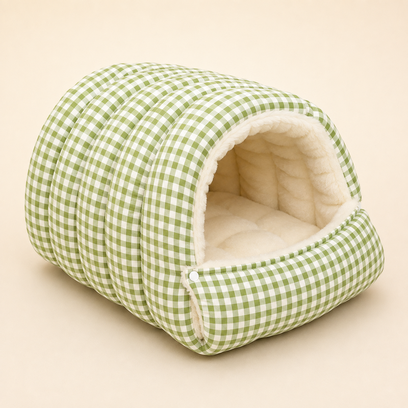 Nid pour chat en coton vichy vert, second coloris